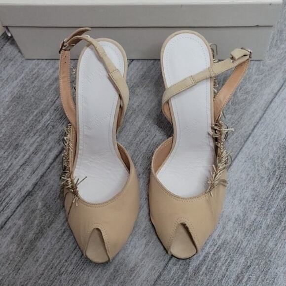 Maison Margiela Fringed Crepe & Suede Slingback Peep Toe Stiletto Pumps NEW 37 - Picture 3 of 11